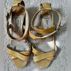 Jimmy Choo Nude Patent Low Wedge Sandals size 8.5